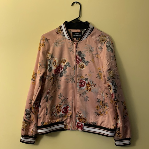 SOLD Floral Bomber Jacket Floral Print Pink Jacket - Picture 1 of 3